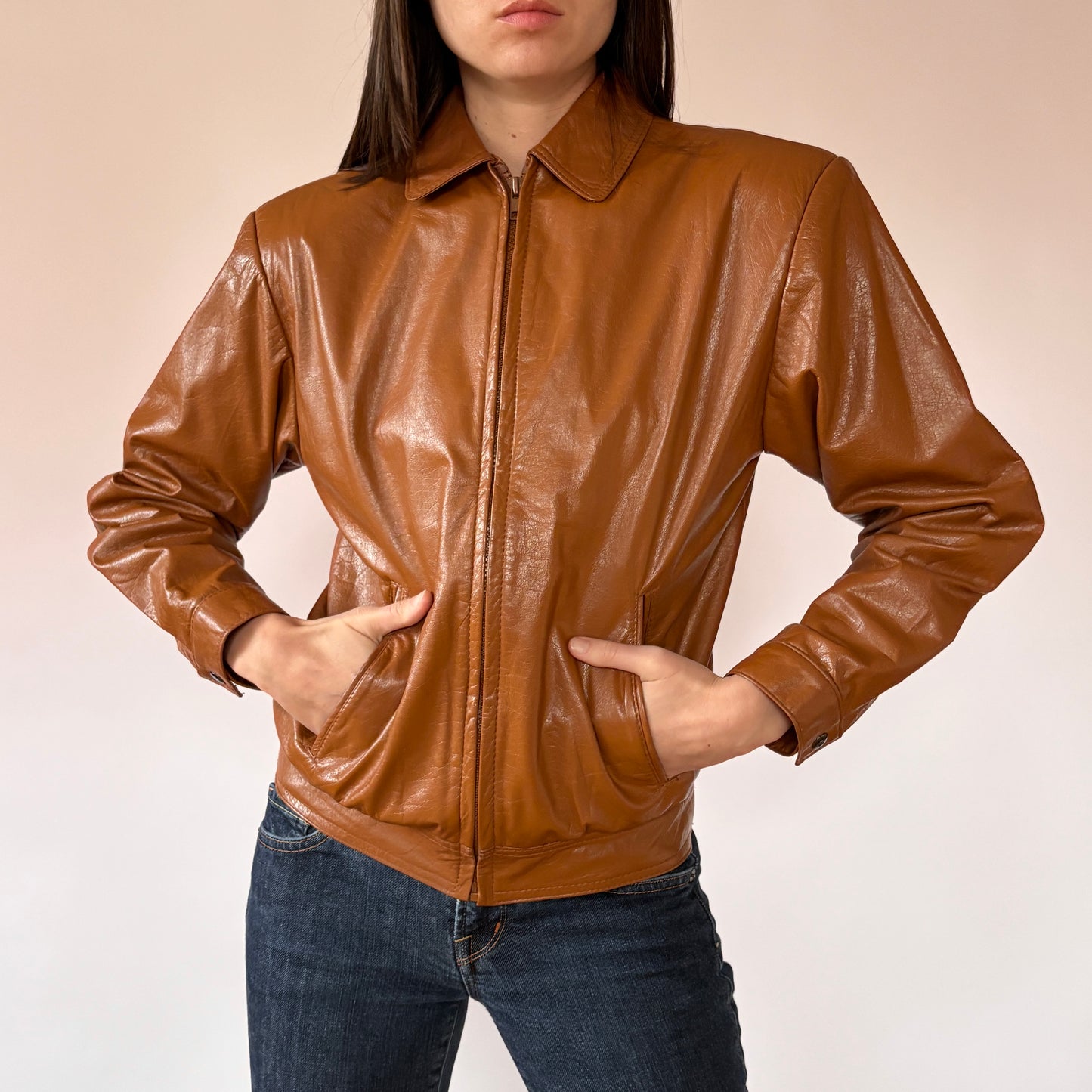 90s Cognac Leather Jacket (XS)