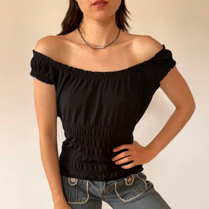 90s Noir Milkmaid Top (S/M)