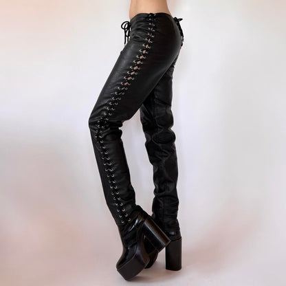 Low Rise Cheeky Lace Up Leather Pants (XS/S)