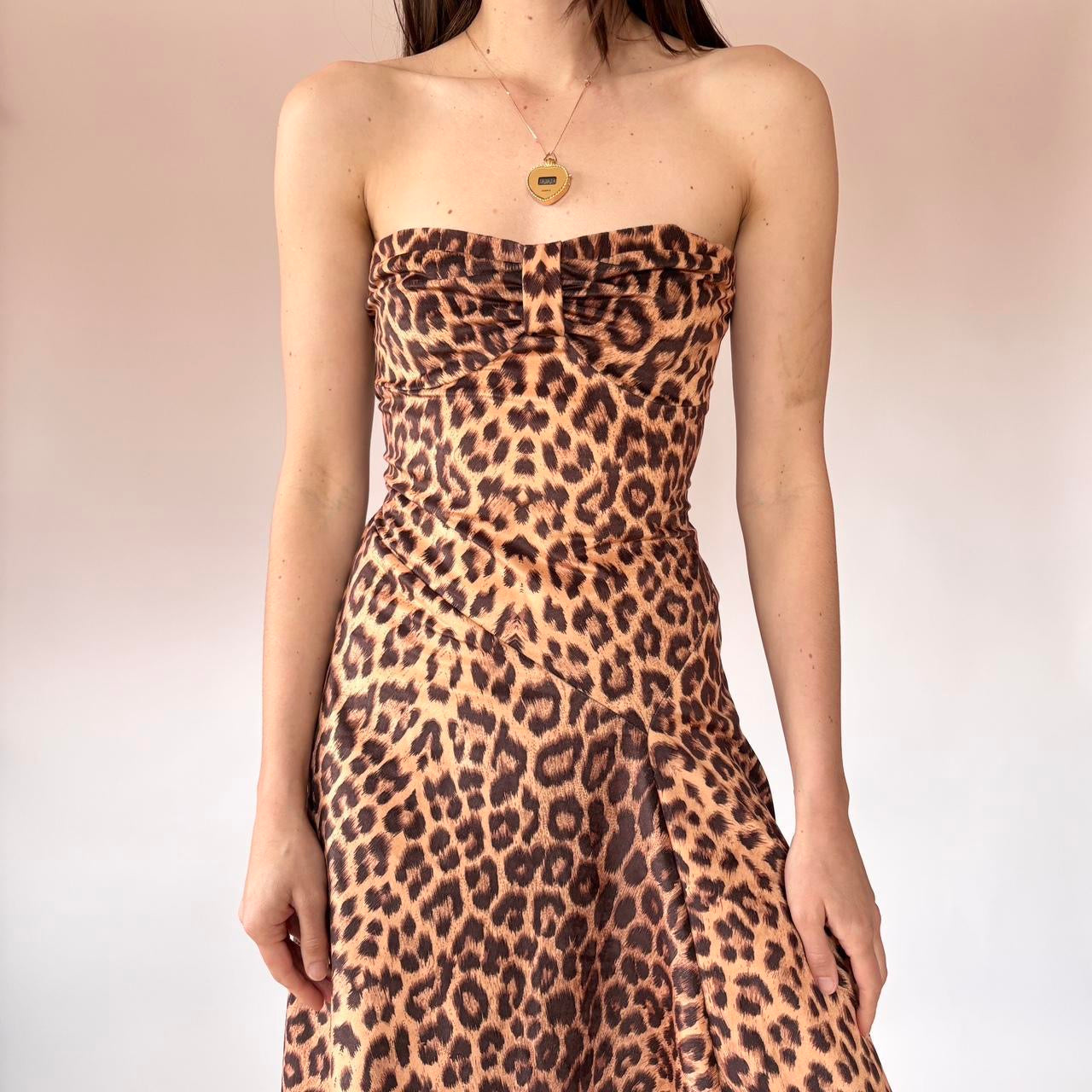 Y2K Strapless Leopard Dress (S)