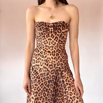 Y2K Strapless Leopard Dress (S)