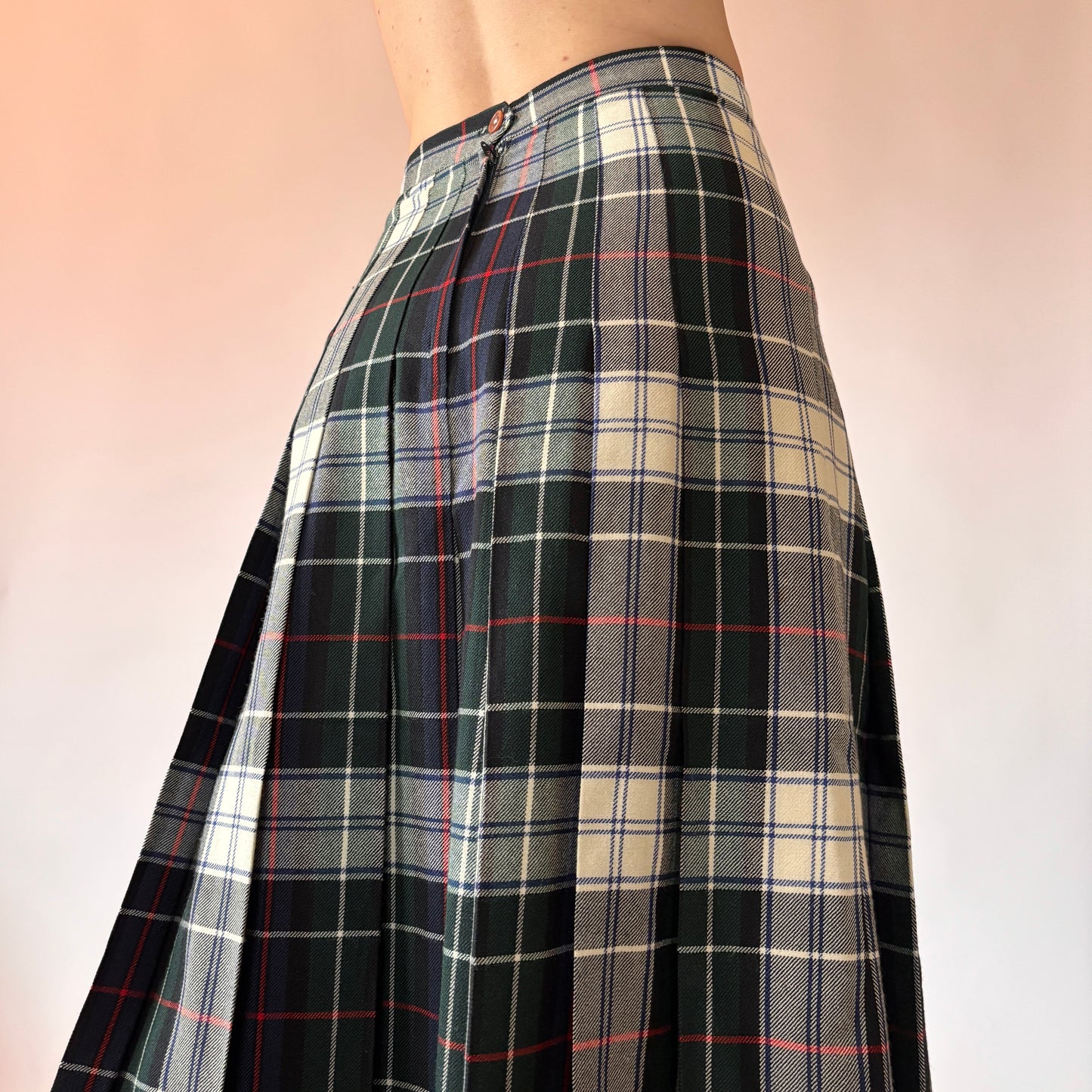 Vintage Wool Plaid Midi Skirt (XS)