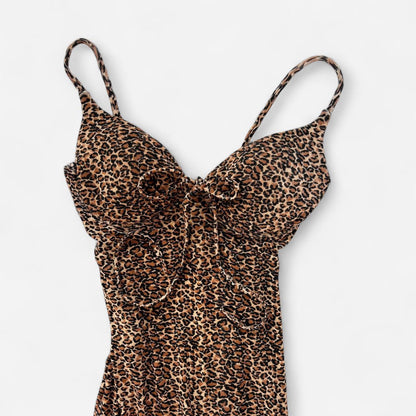 90s Slinky Leopard Maxi Dress (M)