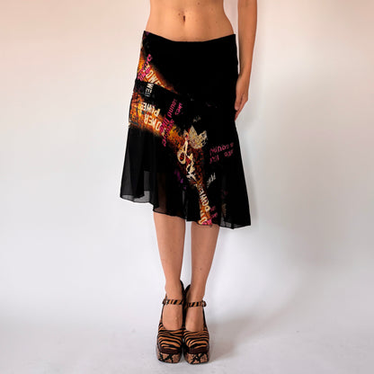 Y2K Graphic Print Midi Skirt (M)