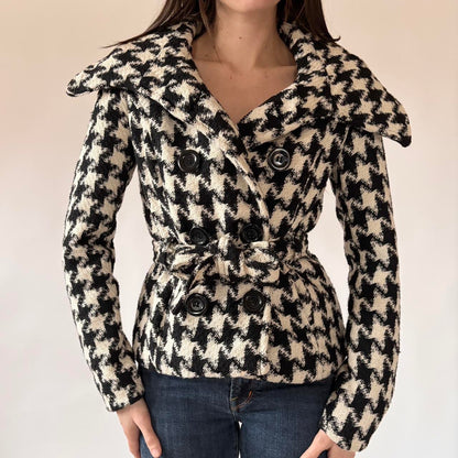 Y2K Houndstooth Belted Coat (XS/S)