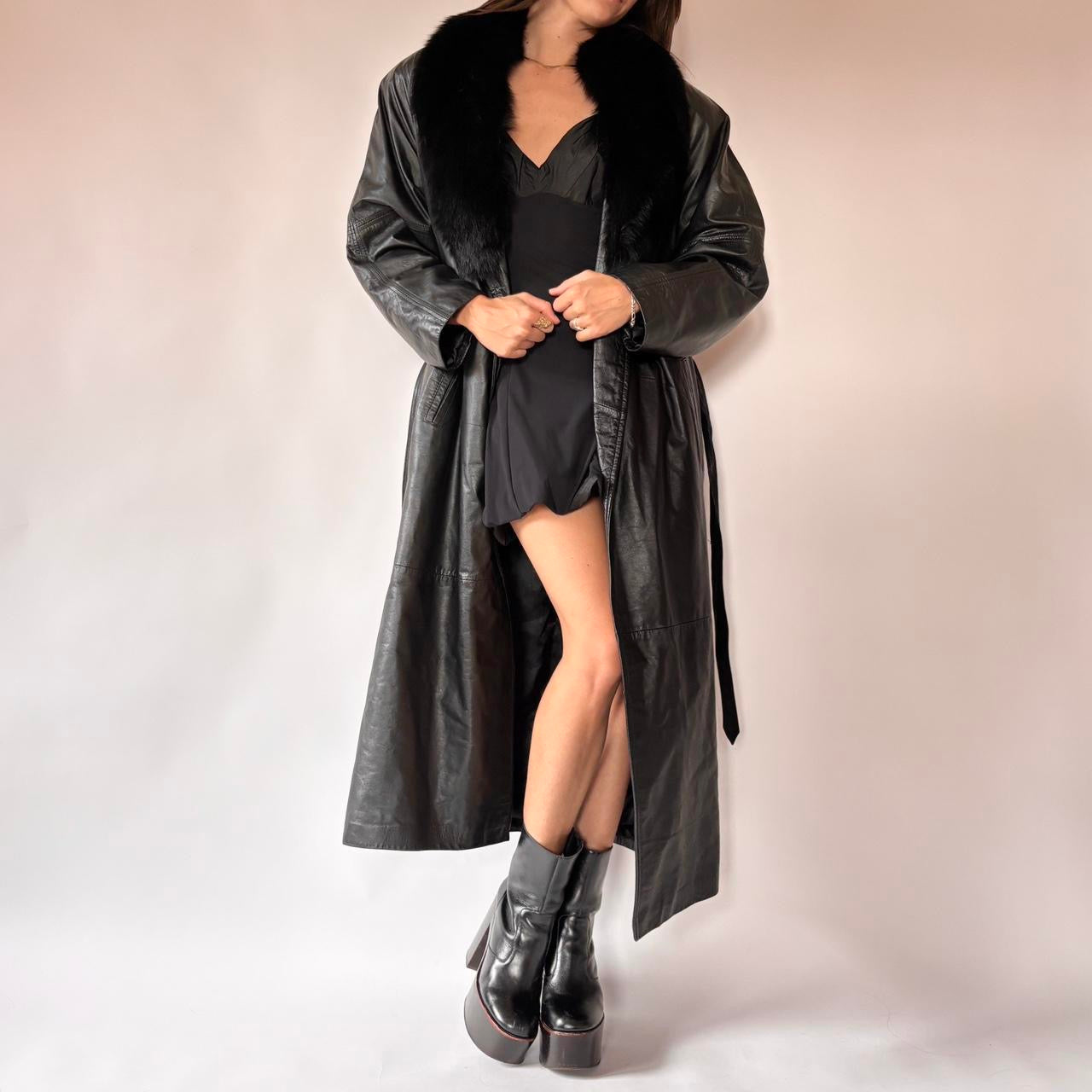 80s Leather & Fur Trench (M)