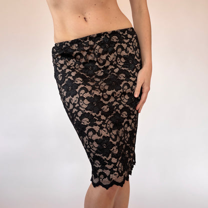 90s Noir Lace Midi Skirt (XS)