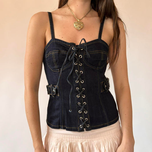 Y2K Deadstock Denim Corset Top (M)
