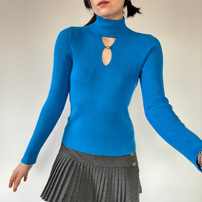 2000s Royal Blue Ribbed Knit (S/M)