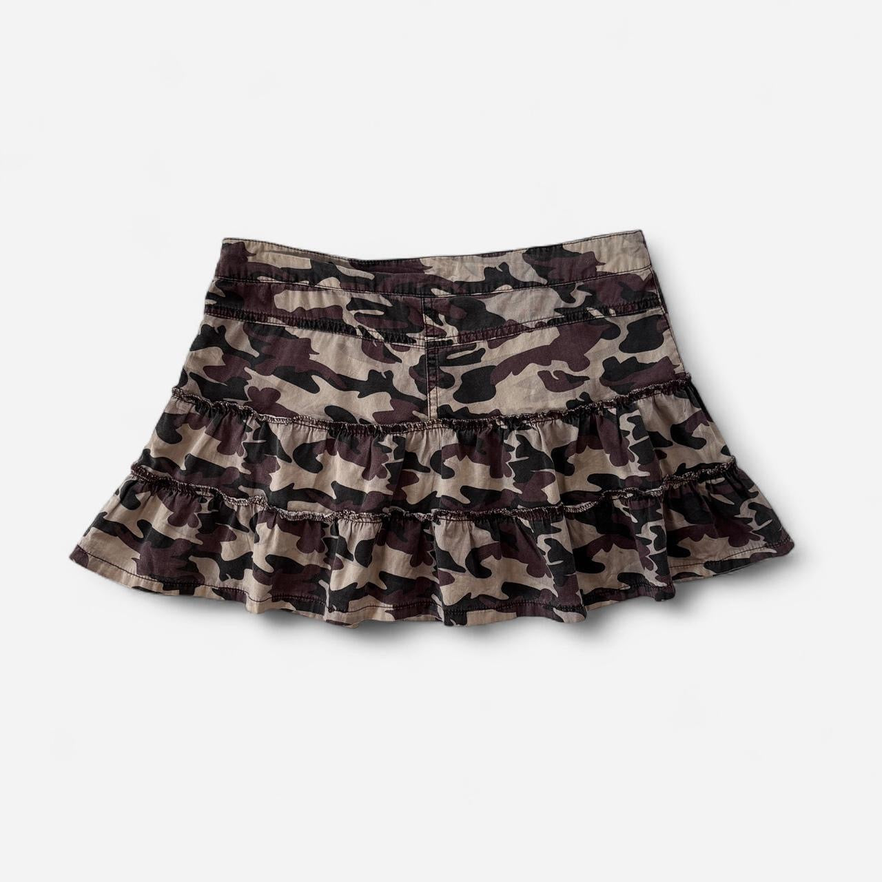 Y2K Camo Ruffle Mini Skirt (M)