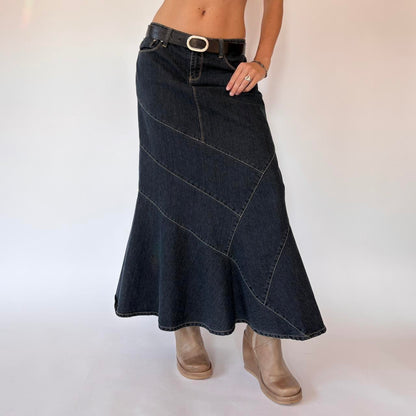 Y2K Dark Wash Denim Maxi Skirt (M)