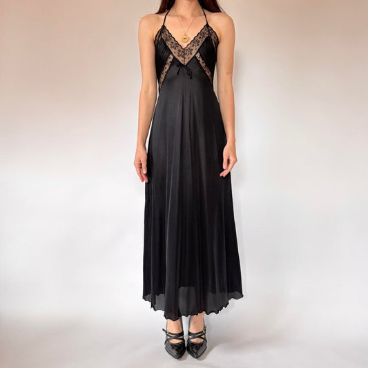 80s Noir Maxi Slip Dress (S)