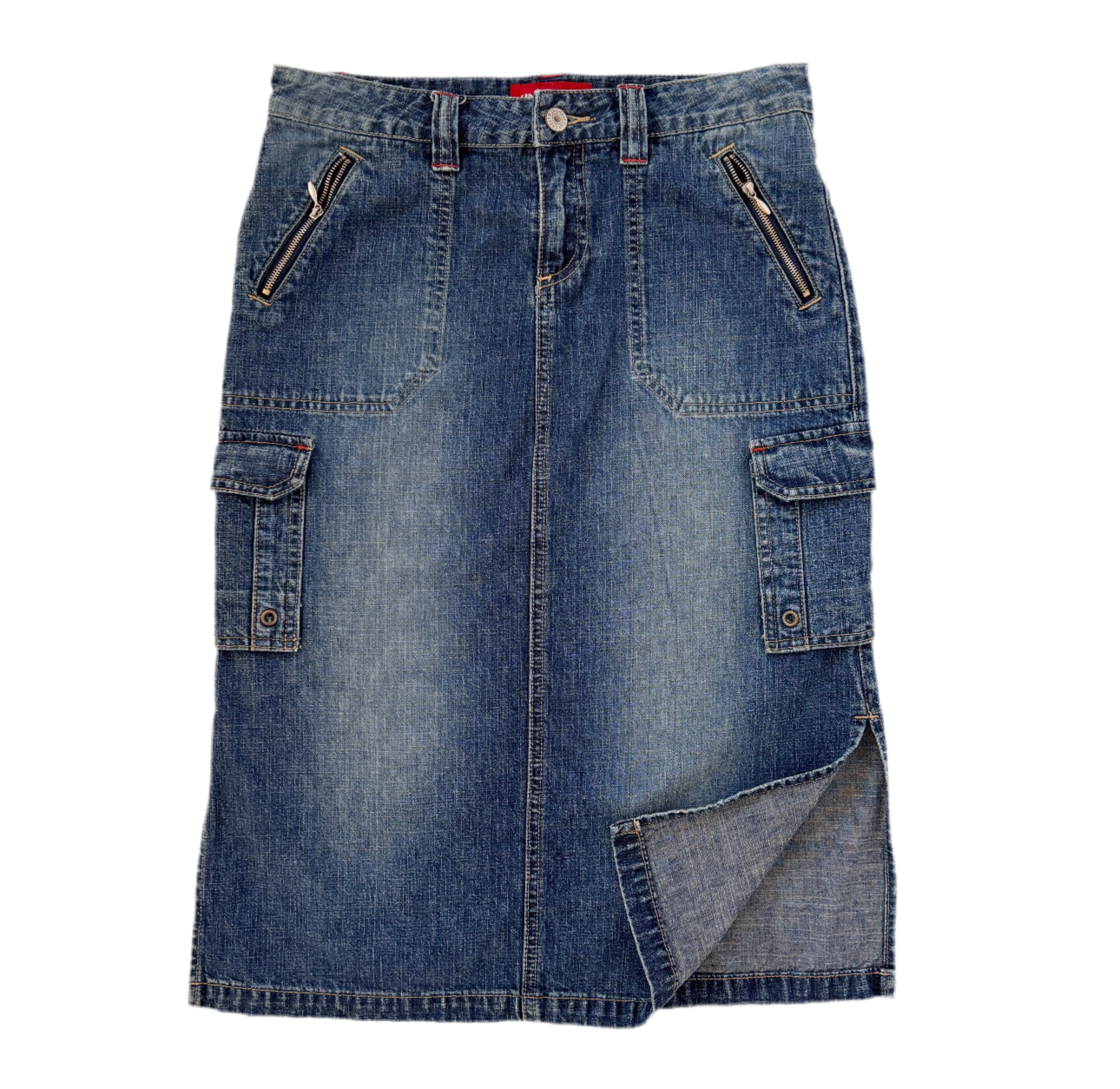 Y2K Denim Cargo Midi Skirt (XS)