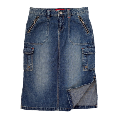 Y2K Denim Cargo Midi Skirt (XS)