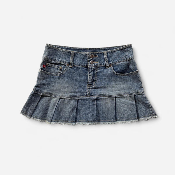 Y2K Pleated Denim Mini Skirt (S)