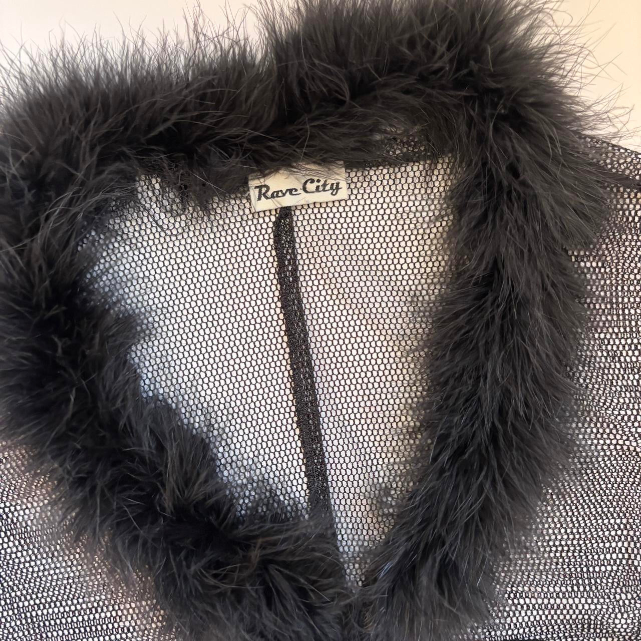 90s Feather Trim Mesh Cardigan (S)