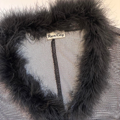 90s Feather Trim Mesh Cardigan (S)