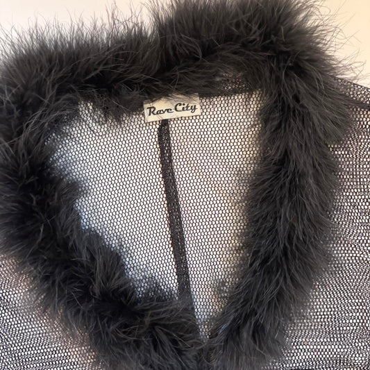 90s Feather Trim Mesh Cardigan (S)