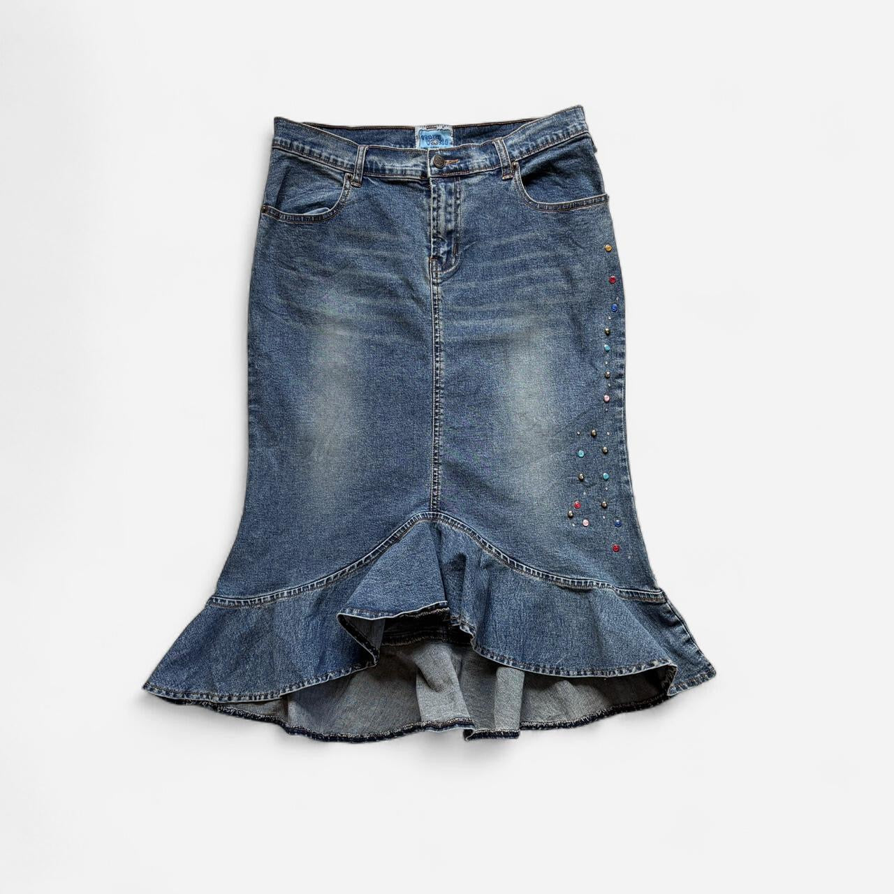 Y2K Studded Denim Midi Skirt (S)