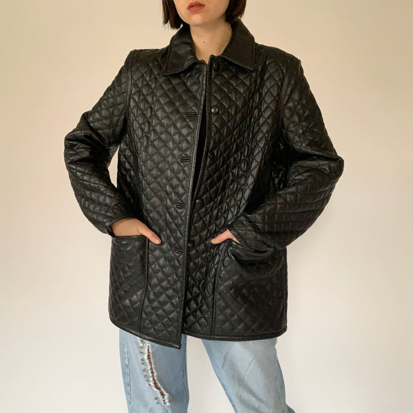 Vintage Quilted Leather Jacket (XL)