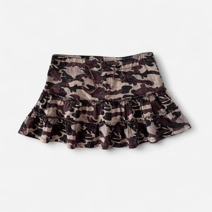Y2K Camo Ruffle Mini Skirt (M)