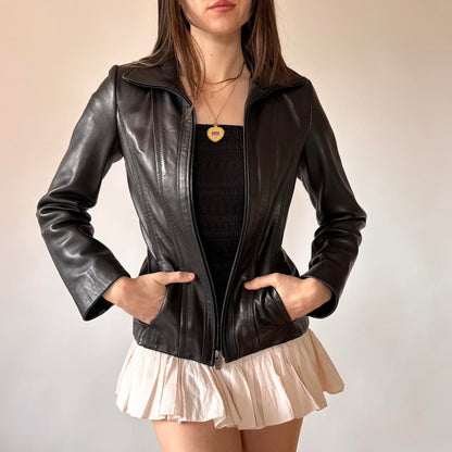 2000s Fitted Leather Jacket (XS)