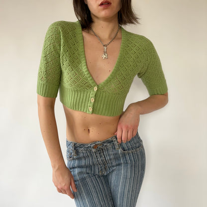Y2K Pistachio Knit Crop (S)