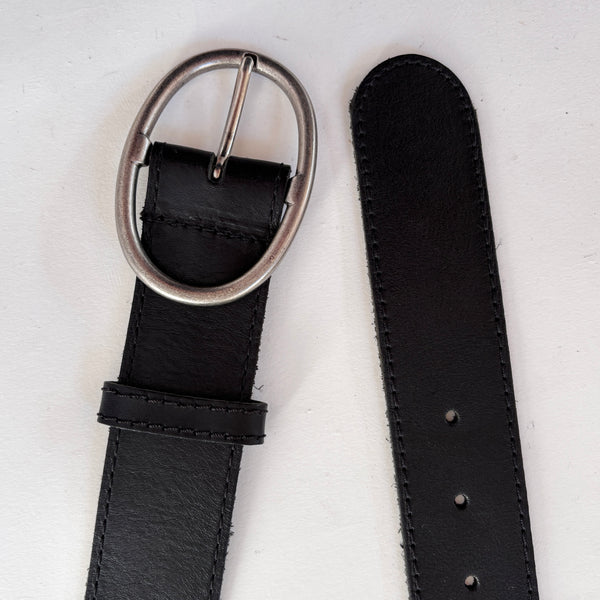 Black Leather Braided Ring Belt (M)