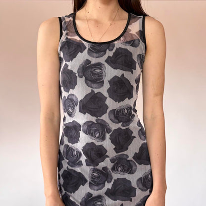 90s Mesh Rose Maxi Dress (M)