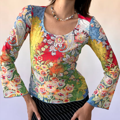Y2K Rainbow Floral Top (S)