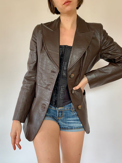 Vintage 1970s Leather Blazer - Small
