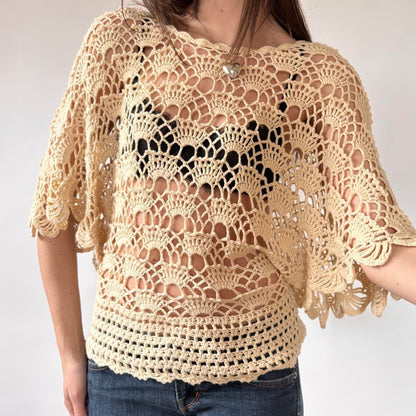 Y2K Ivory Crochet Top (M)