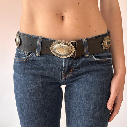 Vintage Black Leather Concho Belt (S)