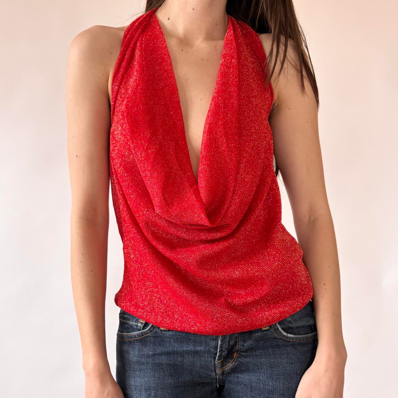 Cowl Neck Glittery Mesh Halter (L/XL)