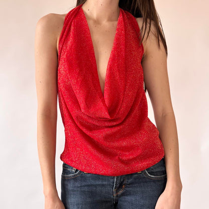 Cowl Neck Glittery Mesh Halter (L/XL)