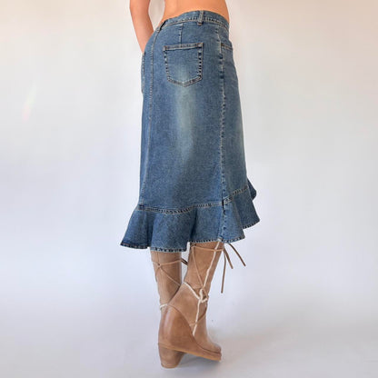 Y2K Studded Denim Midi Skirt (S)