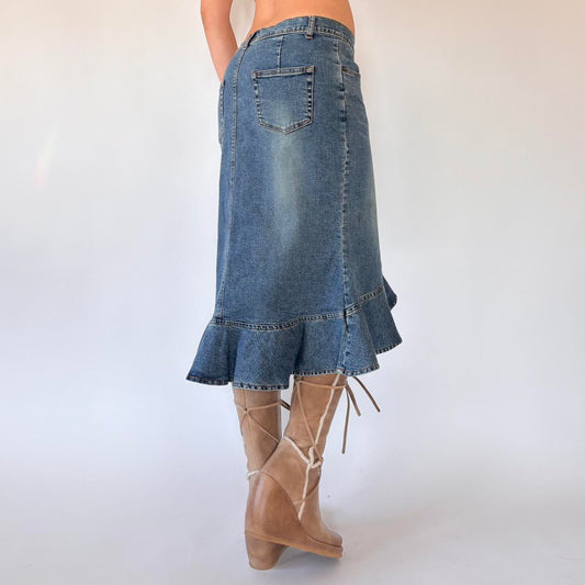 Y2K Studded Denim Midi Skirt (S)
