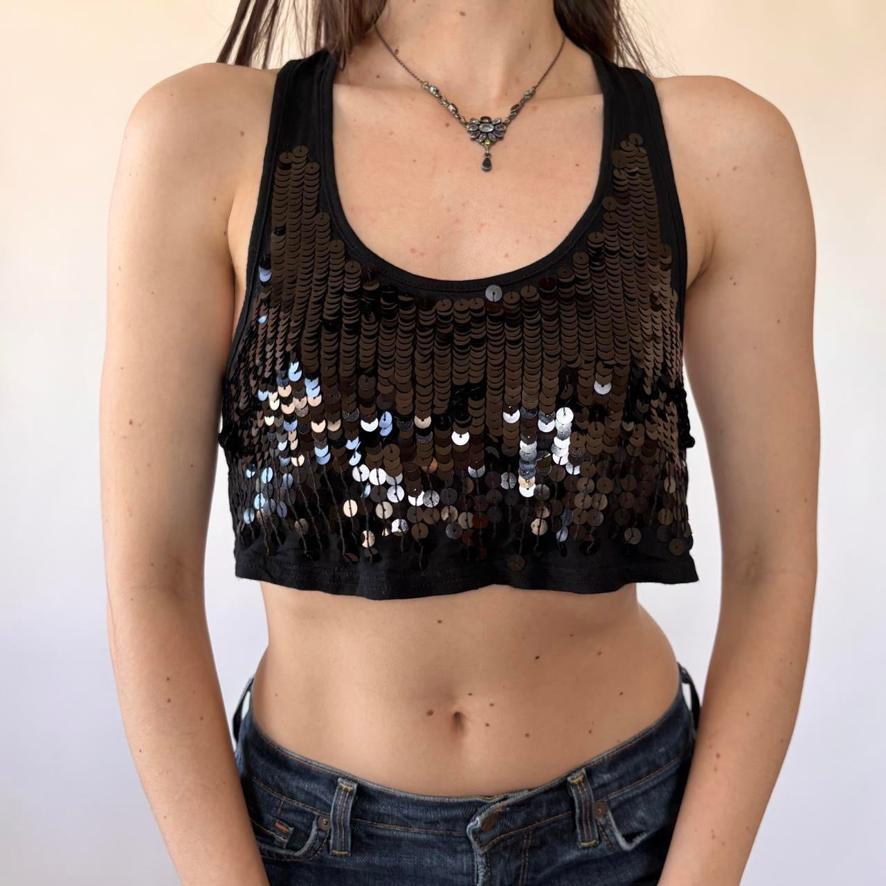 2000s Noir Sequin Crop (S/M)