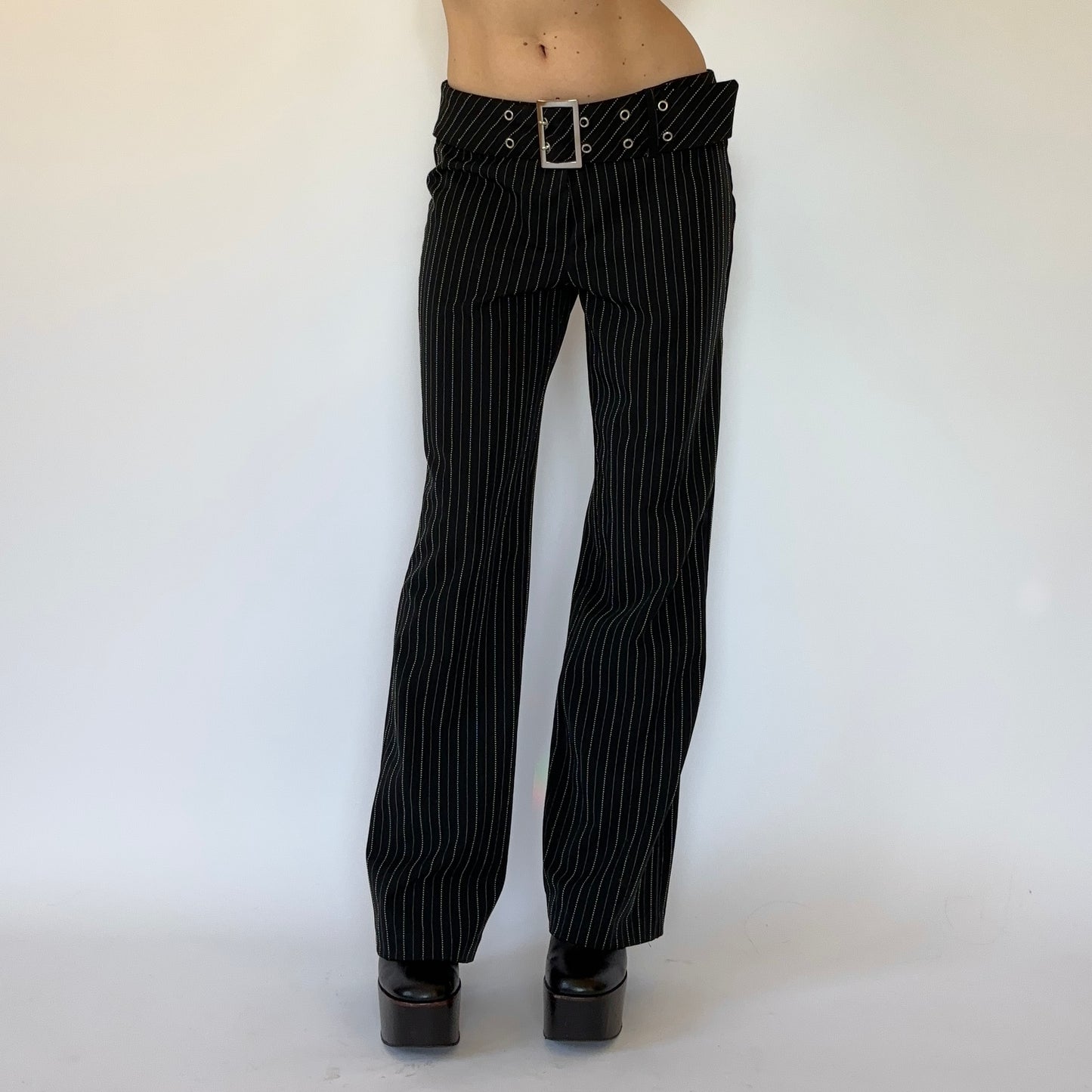 2000s Belted Pinstripe Trousers (M)