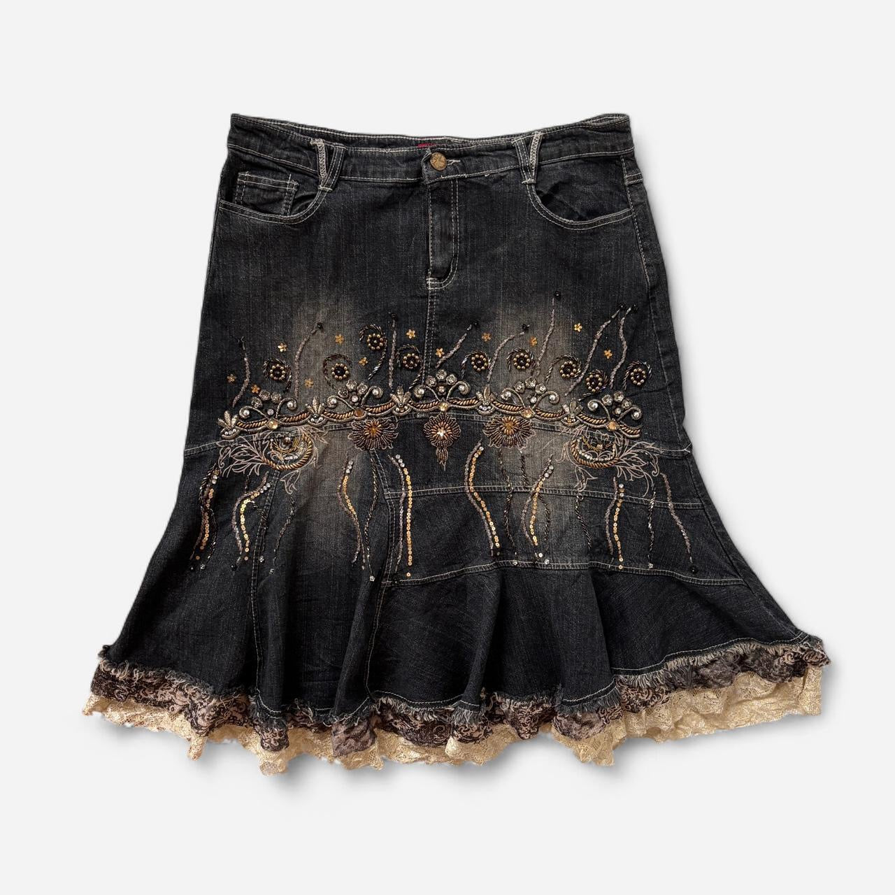 Y2K Embellished Denim Skirt (L/XL)