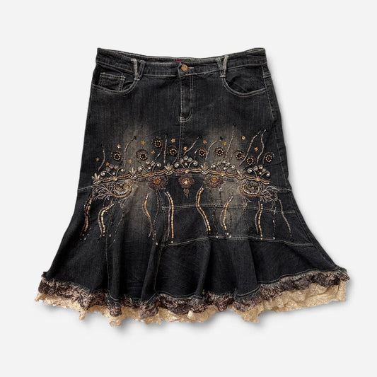Y2K Embellished Denim Skirt (L/XL)