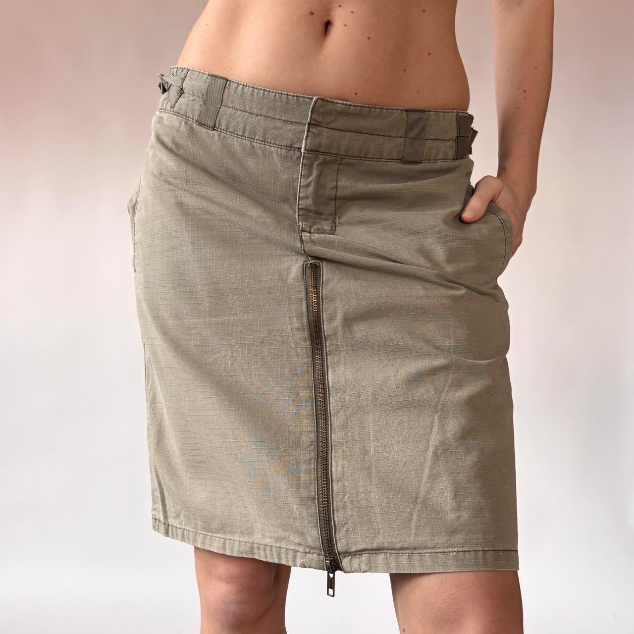 Y2K Cargo Zipper Midi Skirt (S)