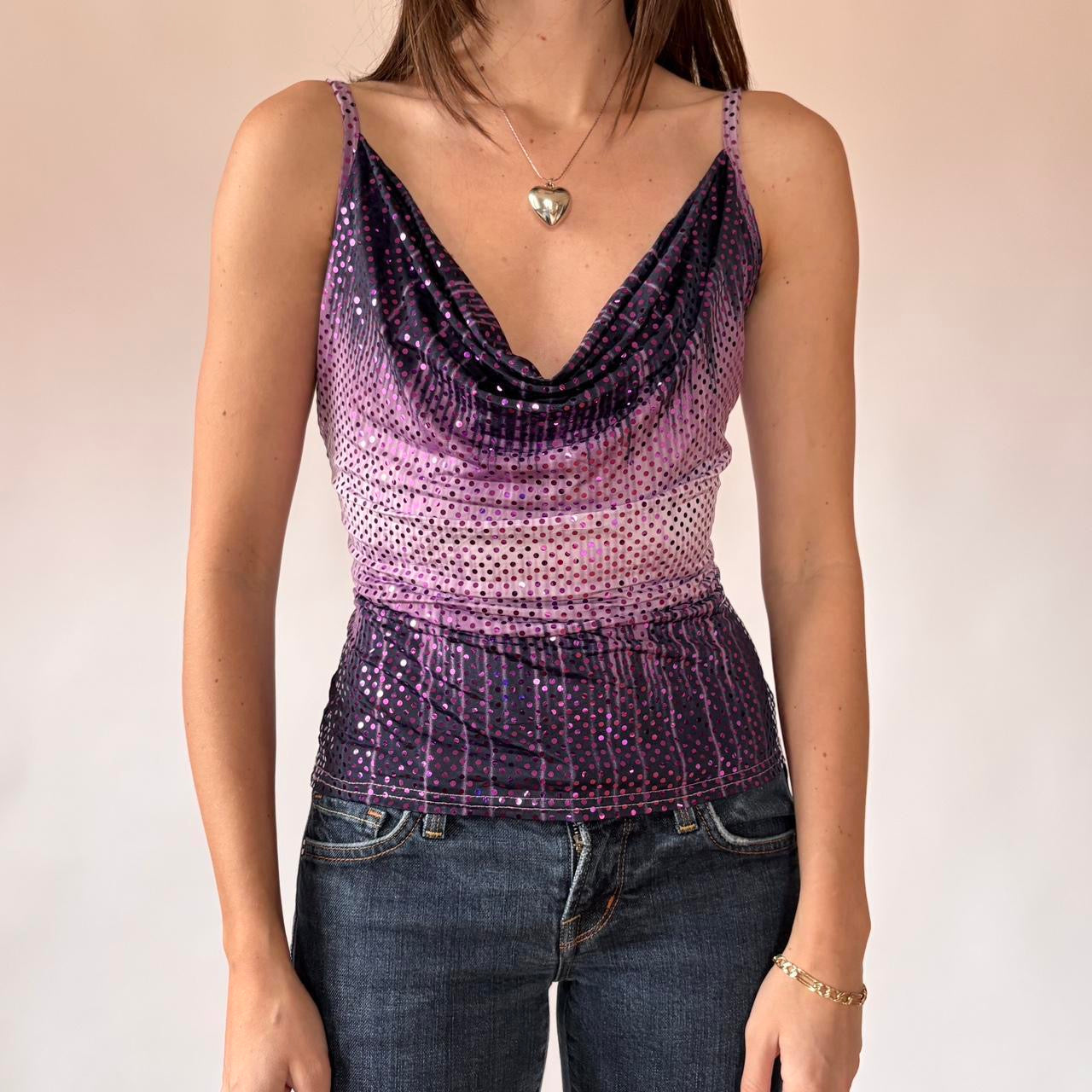 Y2K Purple Sequin Party Top (M/L)
