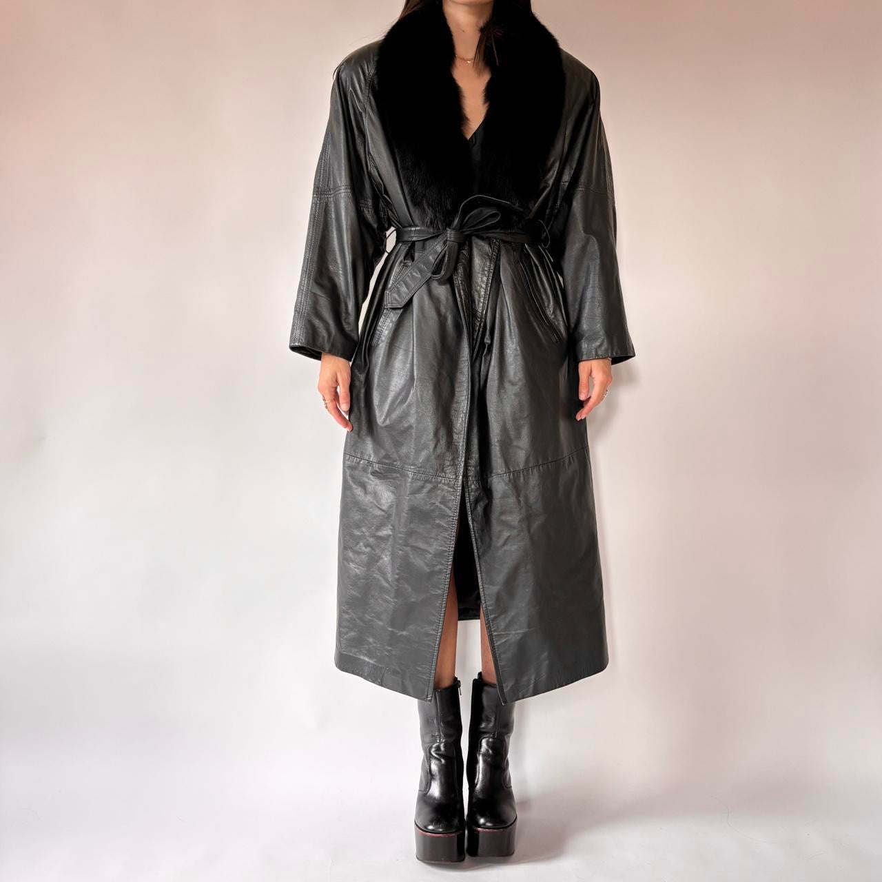 80s Leather & Fur Trench (M)