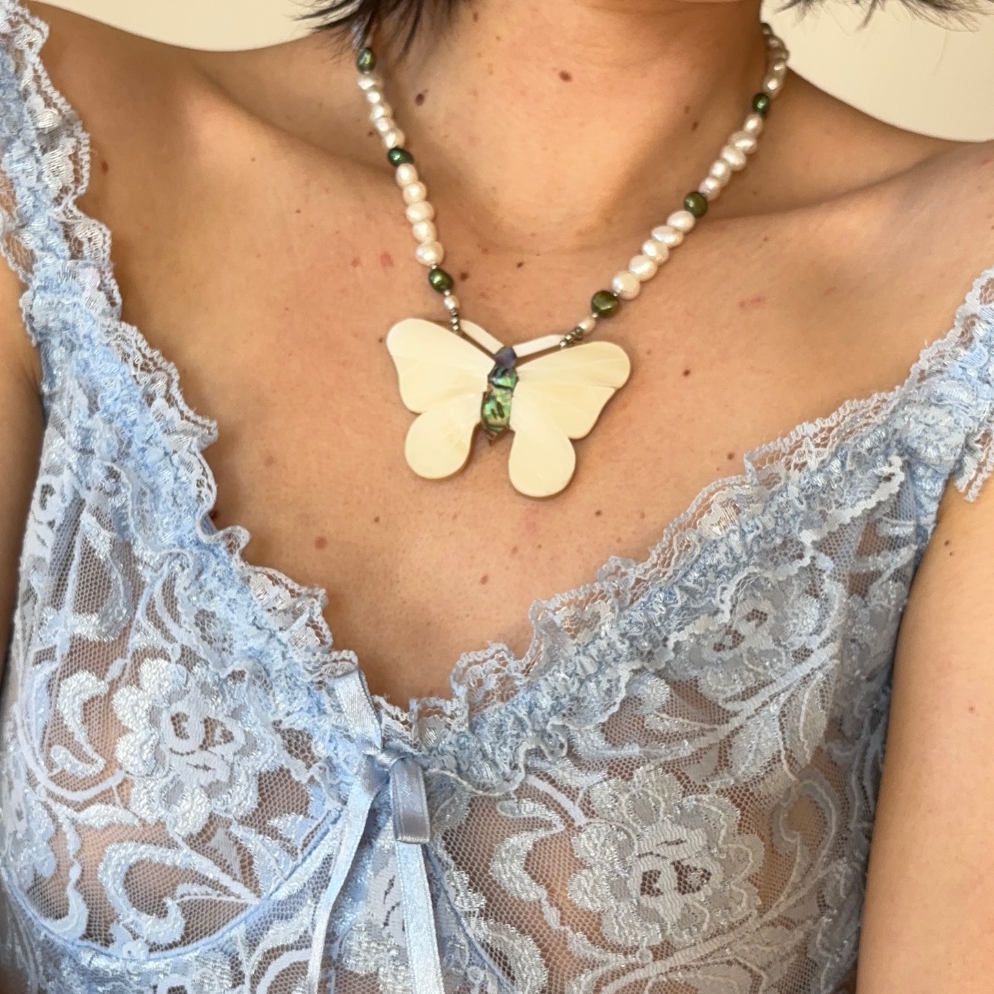 Vintage Butterfly & Pearl Necklace