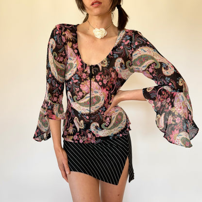 90s Floral Bell Sleeve Top (S)