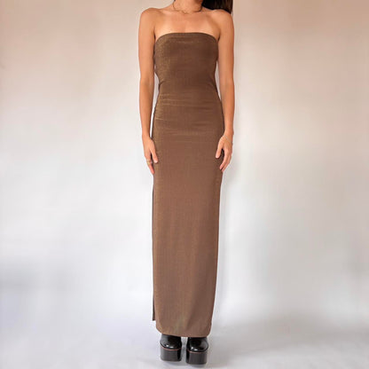90s Brown Glitter Gown (XS/S)