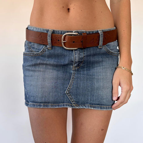 Floral Embossed Brown Leather Belt