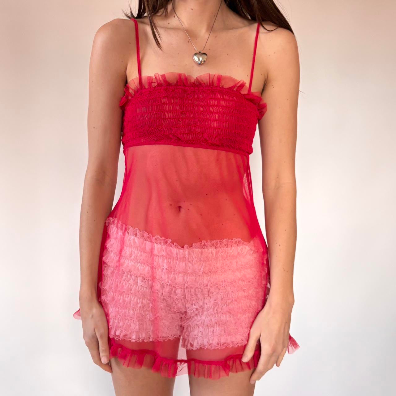 2001 Victoria’s Secret Cherry Mesh Mini Slip (XS/S)