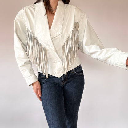 80s White Leather Fringe Jacket (M)